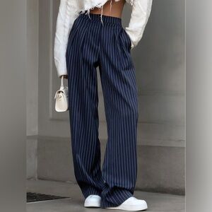 Commense Navy Striped Wide Leg Pants